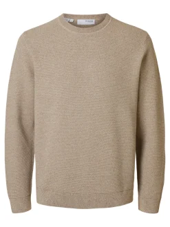 Selected Miesten Neulepusero, ROSS LS KNIT STRUCTURE NOS ORGANIC COTTO Beige