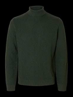 Selected miesten neulepusero, TREVOR LS KNIT STRUCTURE ROLL NECK Deep Forest