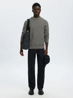 Selected Miesten Neulepusero, ROSS LS KNIT STRUCTURE NOS ORGANIC COTTO Black Moonstruck Twi