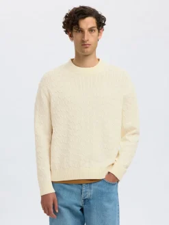 Selected miesten neulepusero, K PHILIP LS KNIT RELAXED CREW NECK Egret
