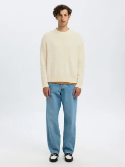 Selected miesten neulepusero, K PHILIP LS KNIT RELAXED CREW NECK Egret