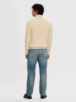 Selected Miesten Neulepusero, DANE LS KNIT STRUCTURE HALF ZIP Oatmeal