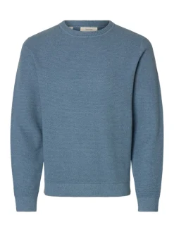 Selected Miesten Neulepusero ROSS LS KNIT STRUCTURE NOS ORGANIC COTTO, Blue Mirage Dusty Blue