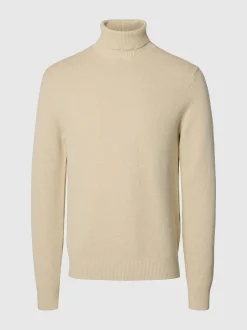 Selected miesten neulepusero K DANE LS KNIT STRUCTURE ROLLNECK NOS, oatmeal