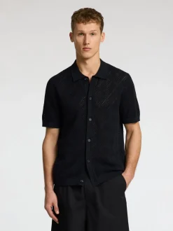 Selected miesten paita, ARCO SS KNIT STRUCTURE POLO Musta