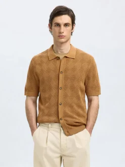 Selected miesten paita, ARCO SS KNIT STRUCTURE POLO Keskiruskea