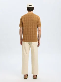 Selected miesten paita, ARCO SS KNIT STRUCTURE POLO Keskiruskea