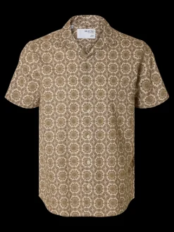Selected Miesten Paita NEW LINEN SHIRT RESORT Ruskea Kuosi