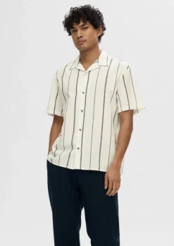 Selected Miesten Paita NEW LINEN SHIRT RESORT Raidallinen Sininen