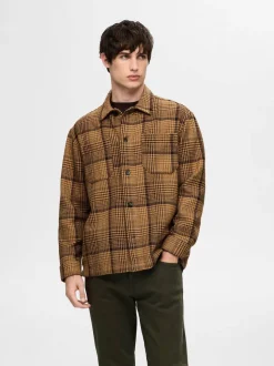 Selected Miesten Paitatakki, BOXY HOUNDSTOOTH BIG CHECK OVERSHIRT Ruskea Ruutu