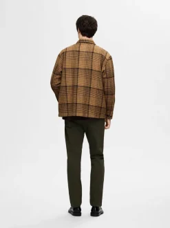Selected Miesten Paitatakki, BOXY HOUNDSTOOTH BIG CHECK OVERSHIRT Ruskea Ruutu
