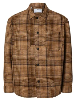 Selected Miesten Paitatakki, BOXY HOUNDSTOOTH BIG CHECK OVERSHIRT Ruskea Ruutu