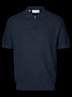 Selected miesten pikeepaita, CRAN SS KNIT STRUCTURE Navy Blazer