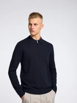 Selected miesten pitkähihainen pikeepaita, SLHBERG LS HALF ZIP POLO Tummansininen