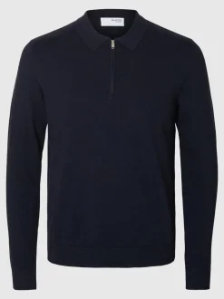 Selected miesten pitkähihainen pikeepaita, SLHBERG LS HALF ZIP POLO Tummansininen