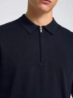 Selected miesten pitkähihainen pikeepaita, SLHBERG LS HALF ZIP POLO Tummansininen