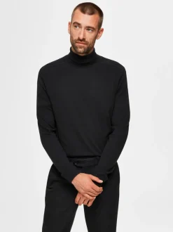 Selected Miesten Pooloneule Berg Roll Neck, Musta