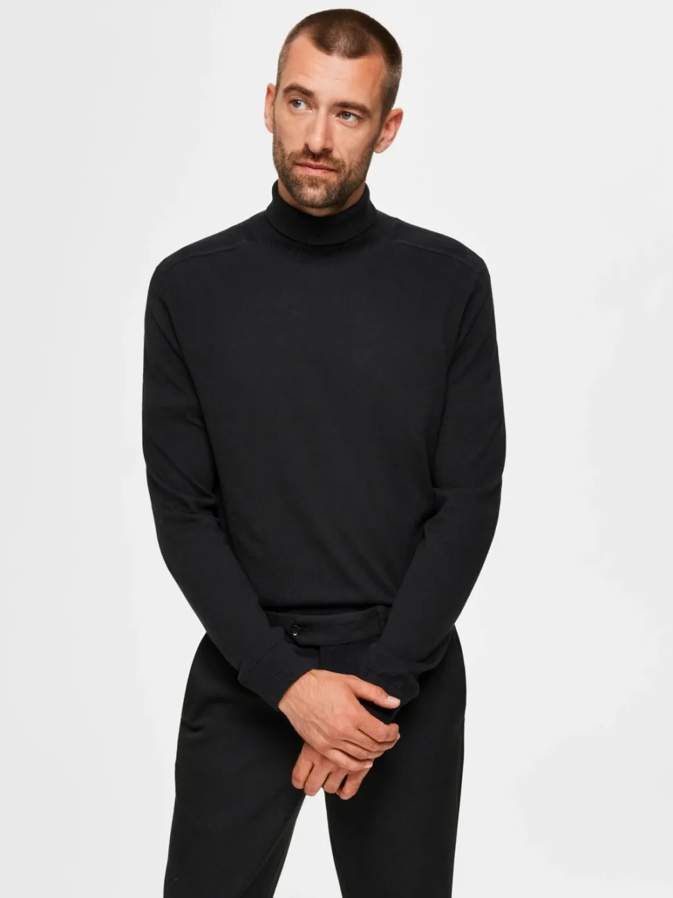 Selected Miesten Pooloneule Berg Roll Neck, Musta