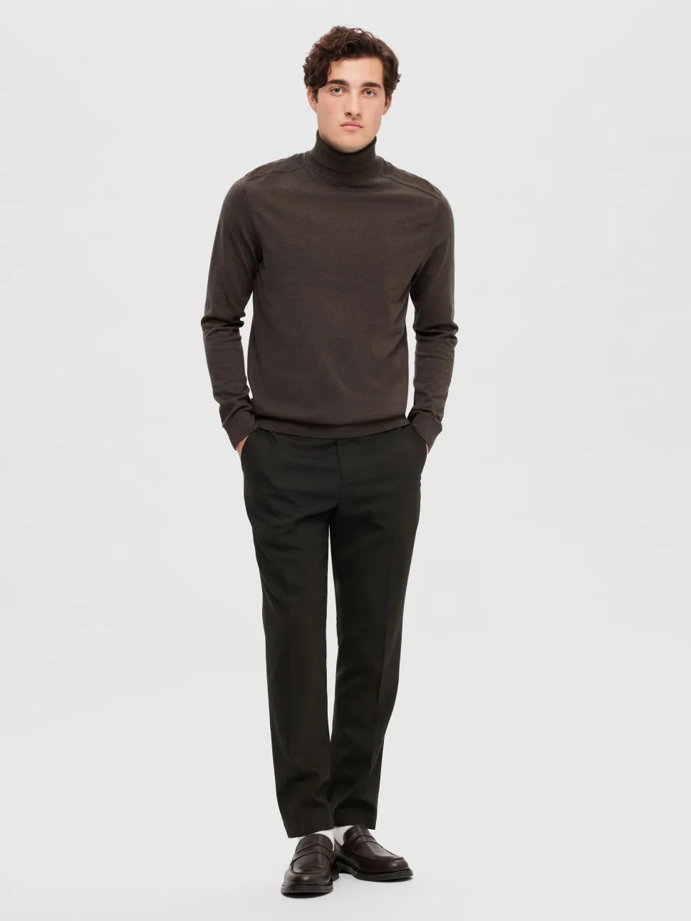 Selected, Miesten Pooloneule, Berg Roll Neck Tummanruskea