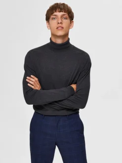 Selected, Miesten Pooloneule, Berg Roll Neck Tummanharmaa