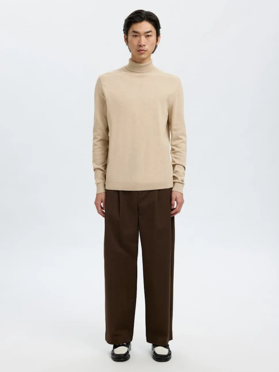 Selected, Miesten Pooloneule, Berg Roll Neck Oatmeal Melange