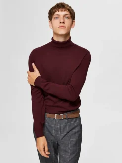 Selected, Miesten Pooloneule, Berg Roll Neck Viininpunainen