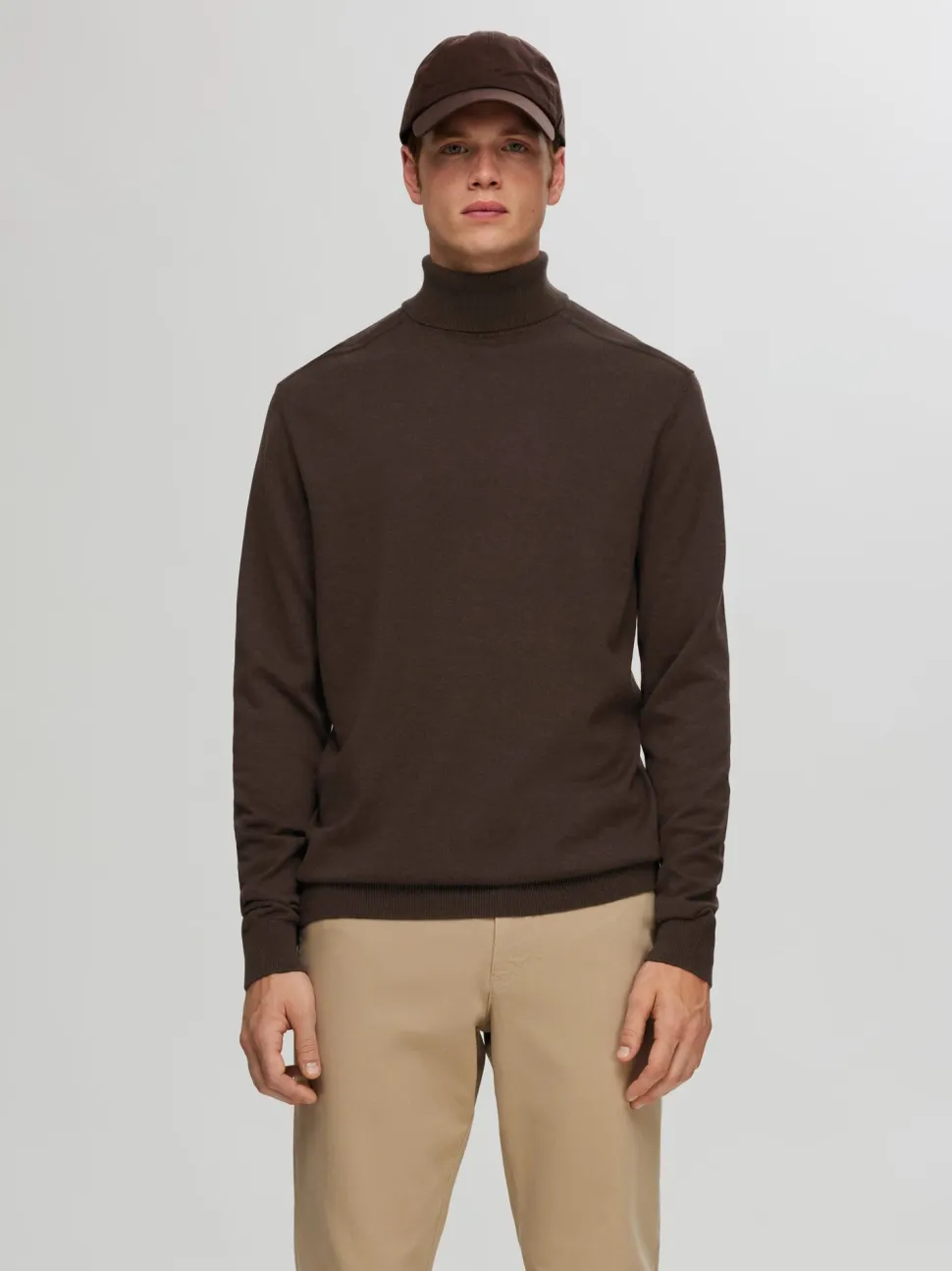 Selected, Miesten Pooloneule, Berg Roll Neck Tummanruskea