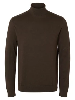 Selected, Miesten Pooloneule, Berg Roll Neck Tummanruskea