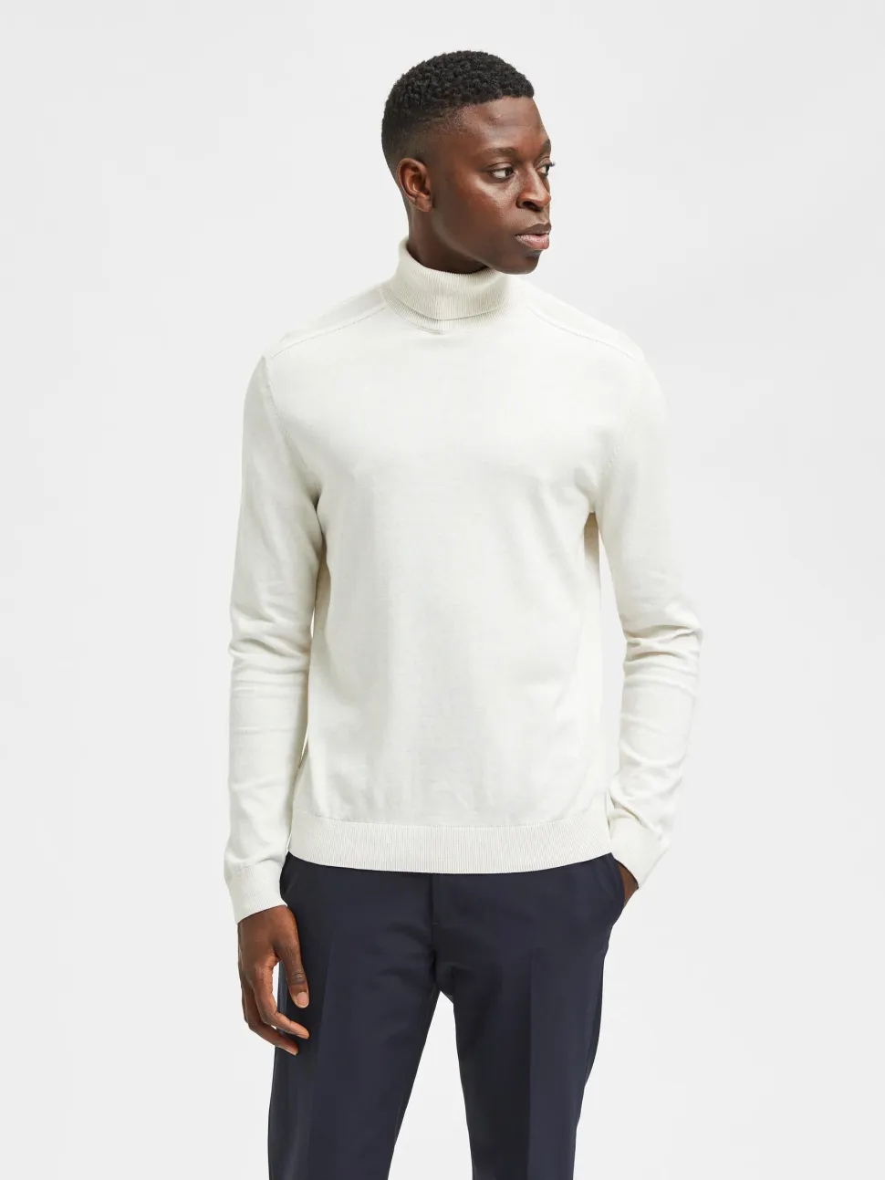 Selected, Miesten Pooloneule, Berg Roll Neck Valkoinen