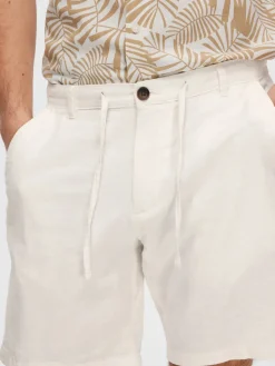 Selected miesten shortsit, COMFORT BRODY LINEN SHORTS Valkoinen