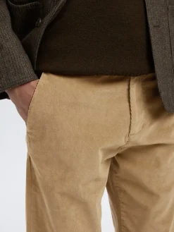 Selected miesten suorat housut Straight Miles vakosamettihousut, Kelp