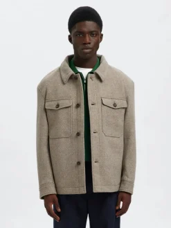 Selected miesten takki, SLHMITCH WOOL BLEND SHACKET Deep Taupe