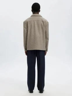 Selected miesten takki, SLHMITCH WOOL BLEND SHACKET Deep Taupe