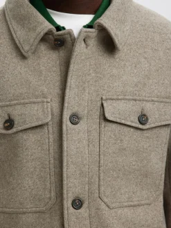 Selected miesten takki, SLHMITCH WOOL BLEND SHACKET Deep Taupe