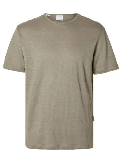 Selected Miesten T-Paita, BET LINEN SS O-NECK Armeijanvihreä