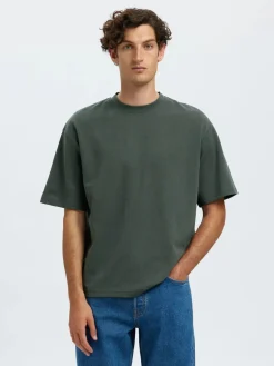 Selected miesten t-paita, LOOSE OSCAR SS O-NECK Deep Forest