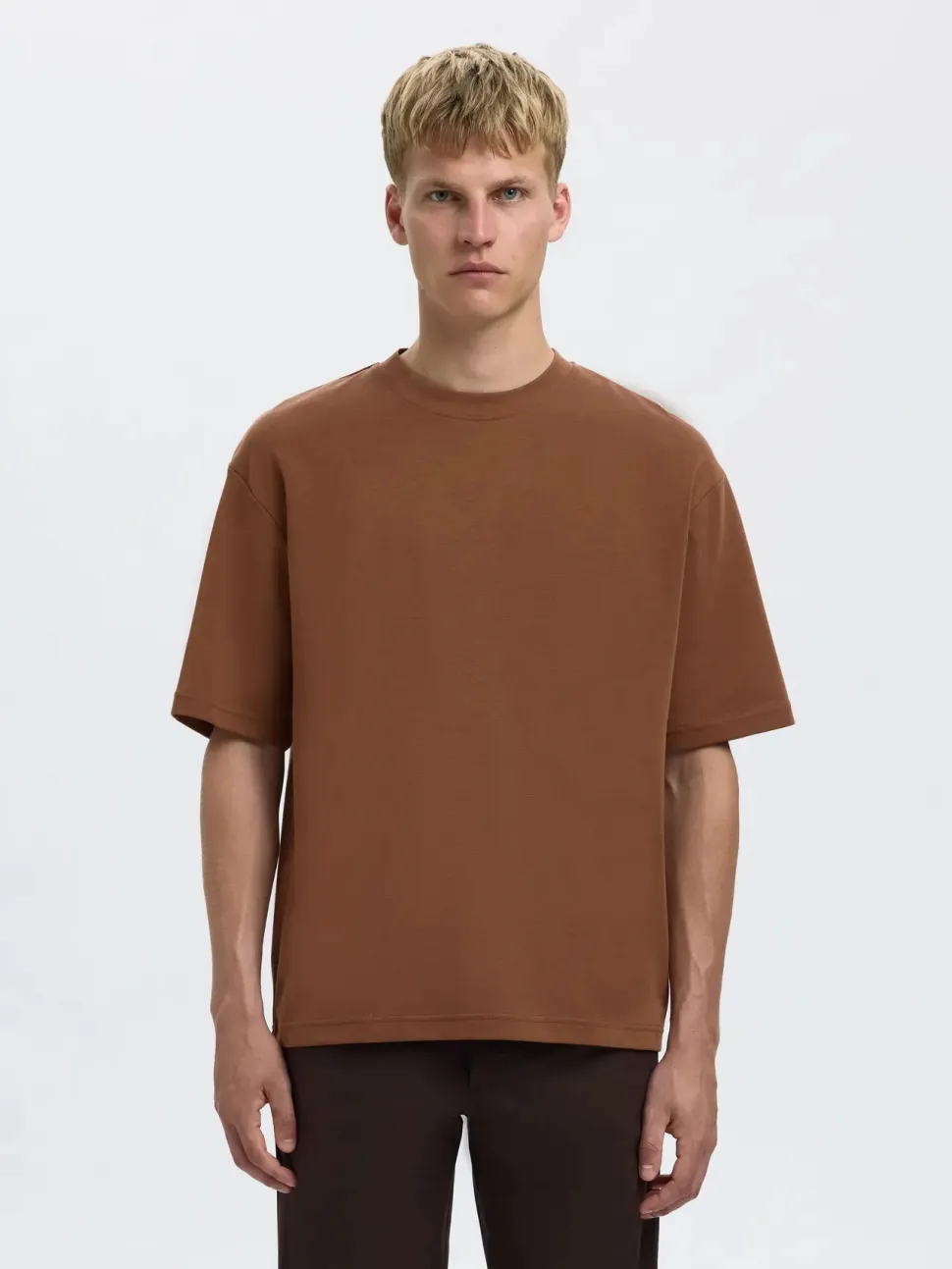 Selected miesten t-paita, LOOSE OSCAR SS O-NECK Soft Silt