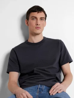 Selected miesten t-paita, SANDER SEERSUCKER SS O-NECK Tummansininen