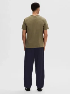 Selected miesten t-paita, SANDER SEERSUCKER SS O-NECK Armeijanvihreä