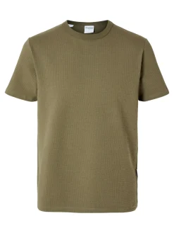 Selected miesten t-paita, SANDER SEERSUCKER SS O-NECK Armeijanvihreä