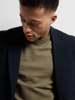 Selected miesten t-paita, SANDER SEERSUCKER SS O-NECK Armeijanvihreä