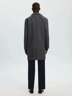 Selected miesten villakangastakki, SLHRAINAR WOOL BLEND COAT Black Black & White