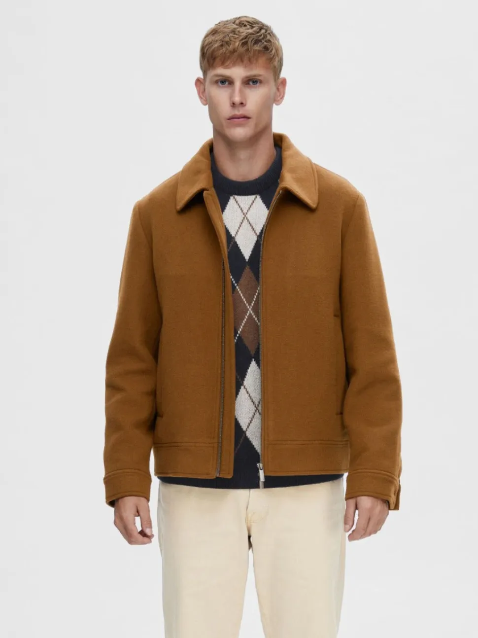 Selected Miesten Villakangastakki, FILIP WOOL JACKET Kameli