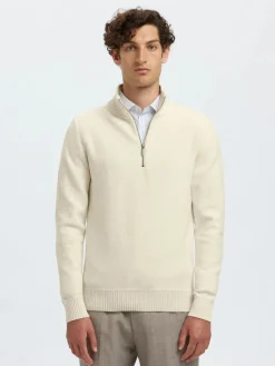 Selected neule, AXEL LS KNIT HALF ZIP Egret