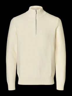 Selected neule, AXEL LS KNIT HALF ZIP Egret