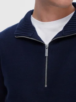 Selected neule, AXEL LS KNIT HALF ZIP Tummansininen