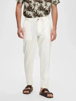 Selected pellavahousut, SLIM TAPE BRODY LINEN PANT Cloud Dancer
