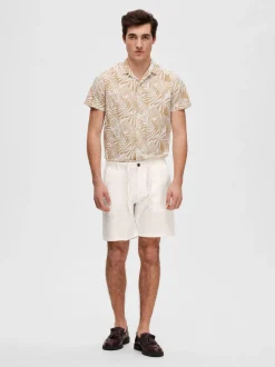 Selected shortsit, COMFORT BRODY LINEN SHORTS Luonnonvalkoinen
