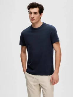 Selected t-paita, JOSEPH PIQUE SS O-NECK Tummansininen