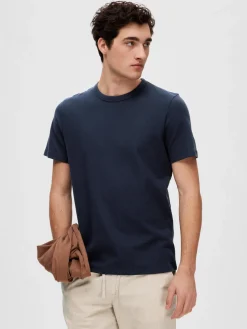 Selected t-paita, JOSEPH PIQUE SS O-NECK Tummansininen